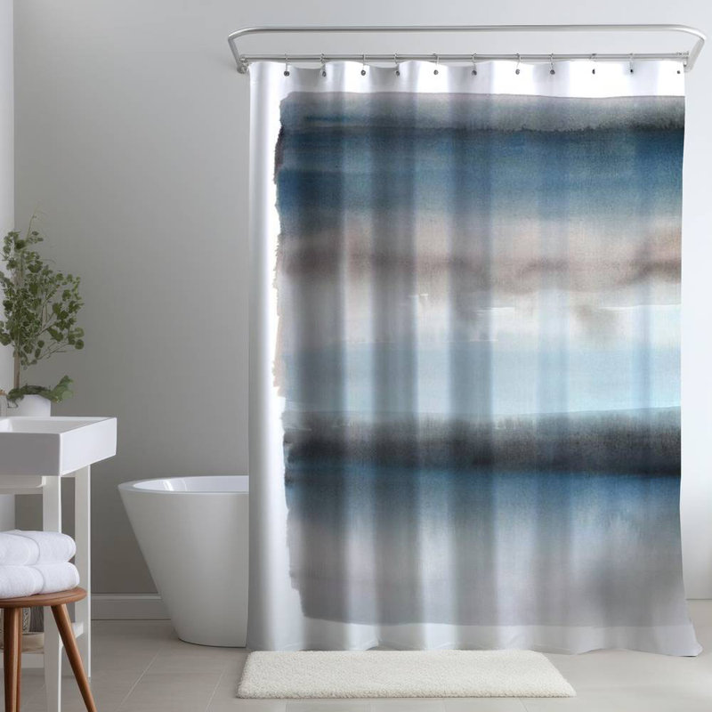 Blue Stripes Abstract – Home Decor Pattern – Polyester Shower Curtain, Dye Sublimation Print, 71" W × 74" L
