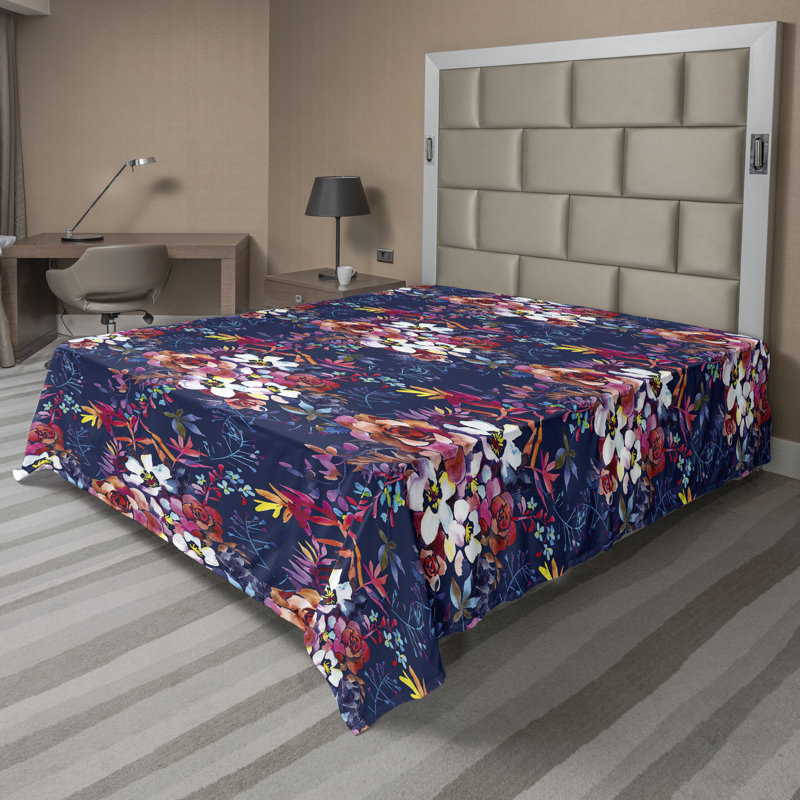 Ambesonne Floral Design Flat Sheet Jumble Cactus Flowers, Quartz Coral Floral, Queen Flat Sheet