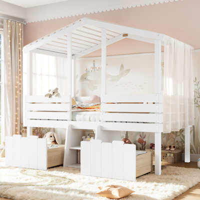 Lit mezzanine simple avec rangement, meubles de chambre d'enfant en bois aggloméré