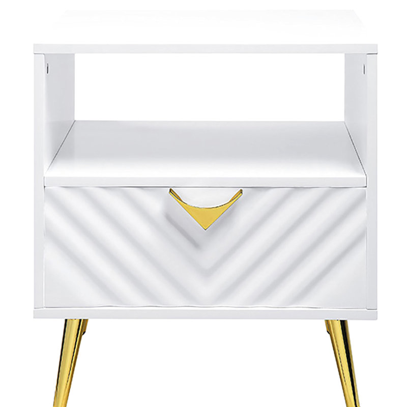 Table de bout blanche ultra brillante - Options de rangement avec tiroir et tablette