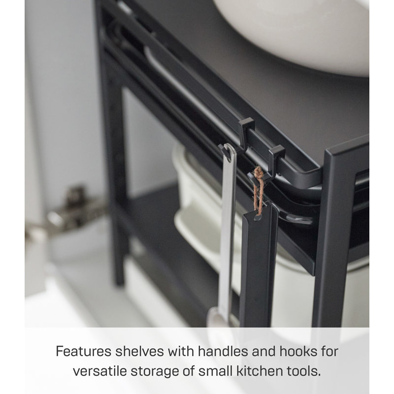 Black Adjustable Three-Tier Steel Cabinet Storage Rack
