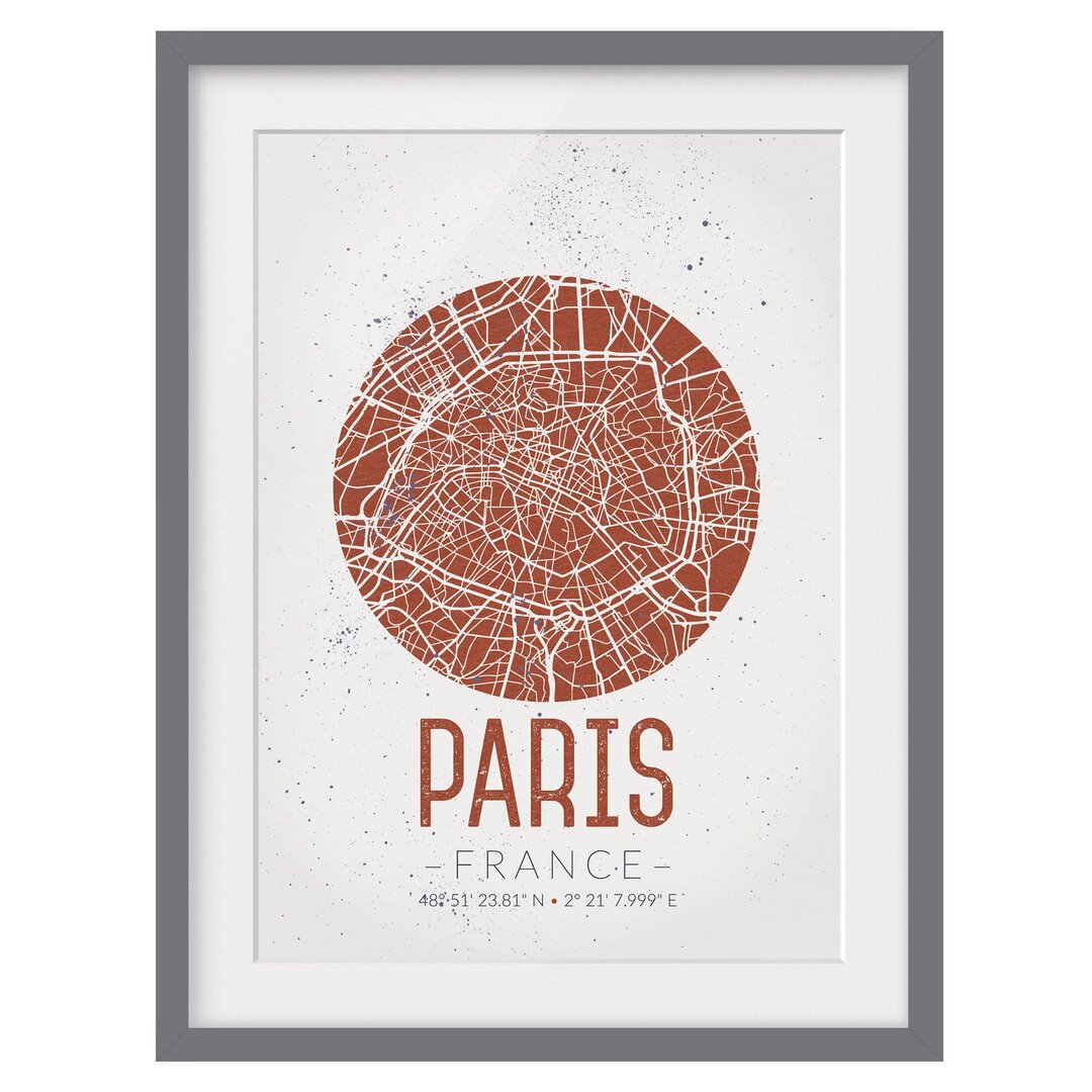 Gerahmtes Poster Paris-Stadtplan - Vintage