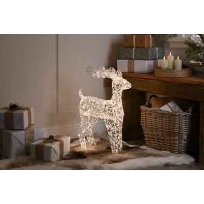 60cm lit clear bead reindeer - warm white led