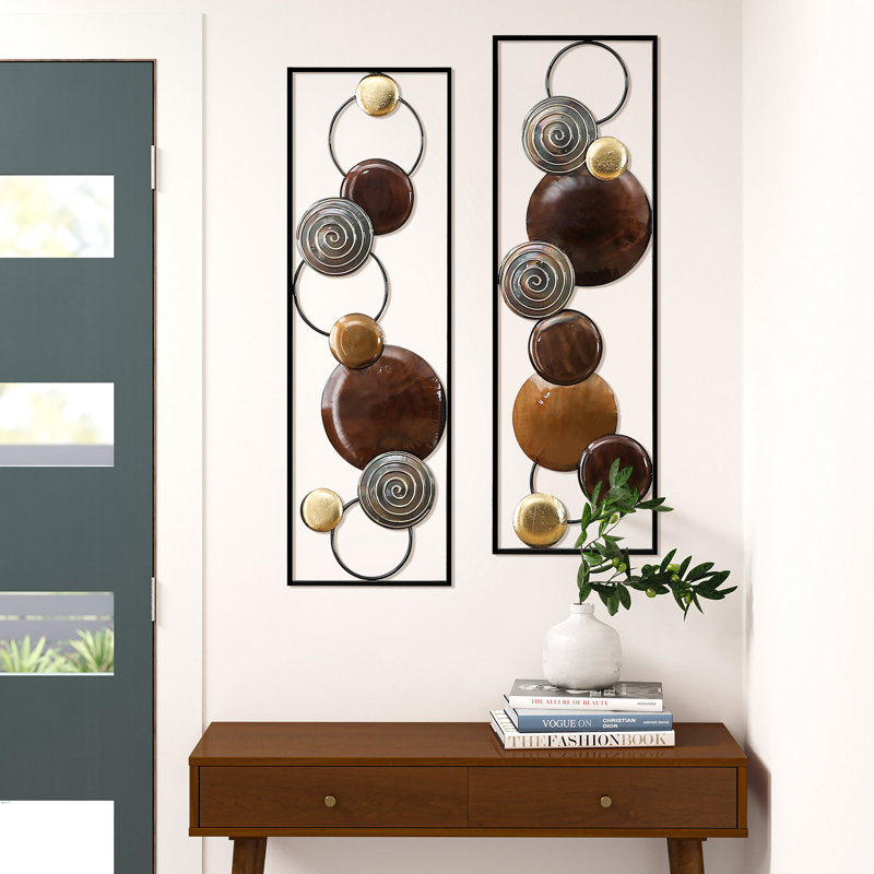 Caiene Handmade Modern Abstract Wall Decor on Metal, Black/Brown/Gold