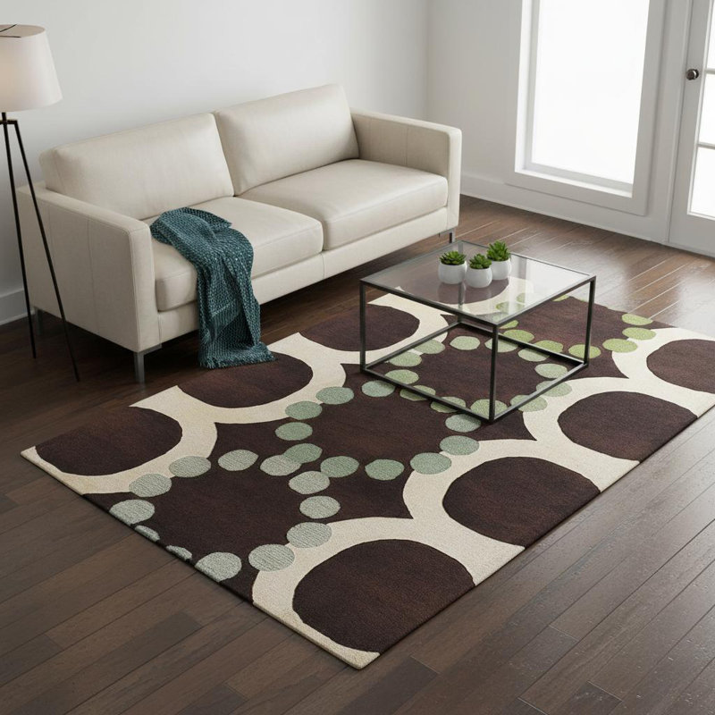 Avalisa Brown/White Area Rug, Rectangle 5' x 7'6", Blue/Brown/Cream/Green