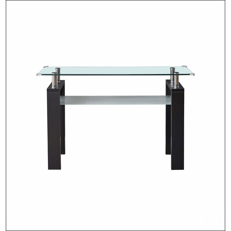 Console en panneau de fibres à densité moyenne, plateau en verre trempé, table de vestibule moderne, Noir