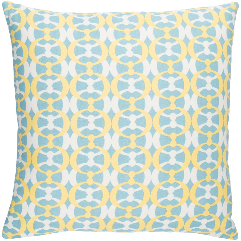 Lina Geometric Cotton Throw Pillow, 18" H x 18" W x 4" D, Aqua / Butter / White