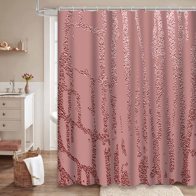 Rideau de douche rose à motif abstrait quartz rose brillant avec 12 crochets, 72" L x 78" W