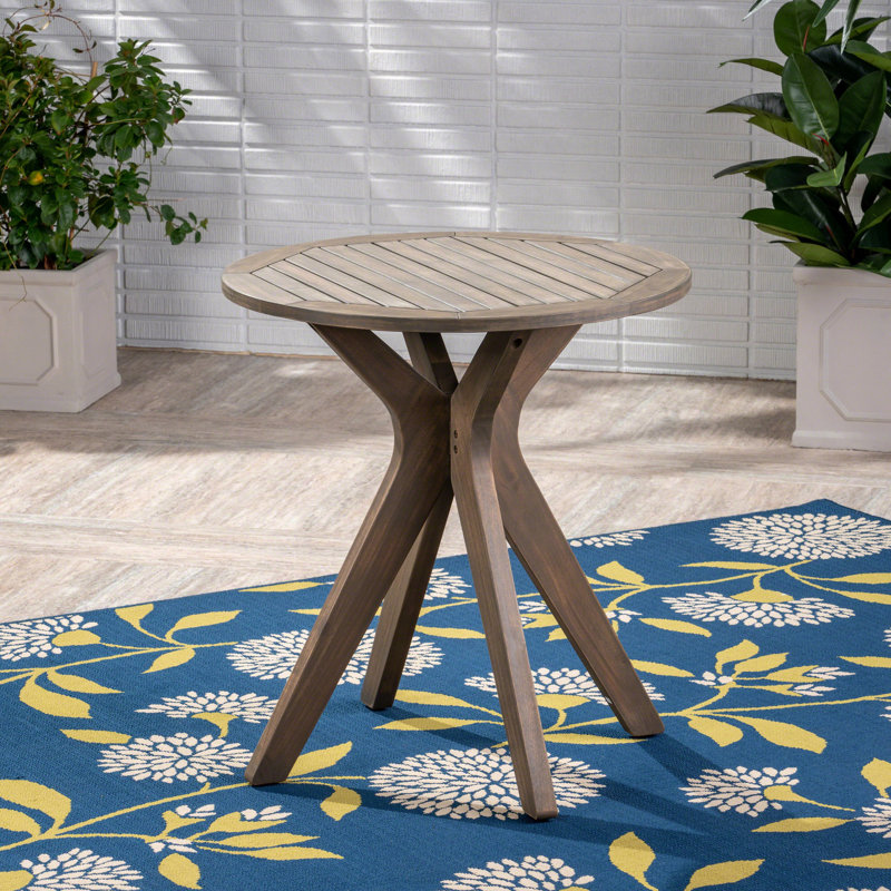 Gray Round Acacia Wood Bistro Table with X Legs