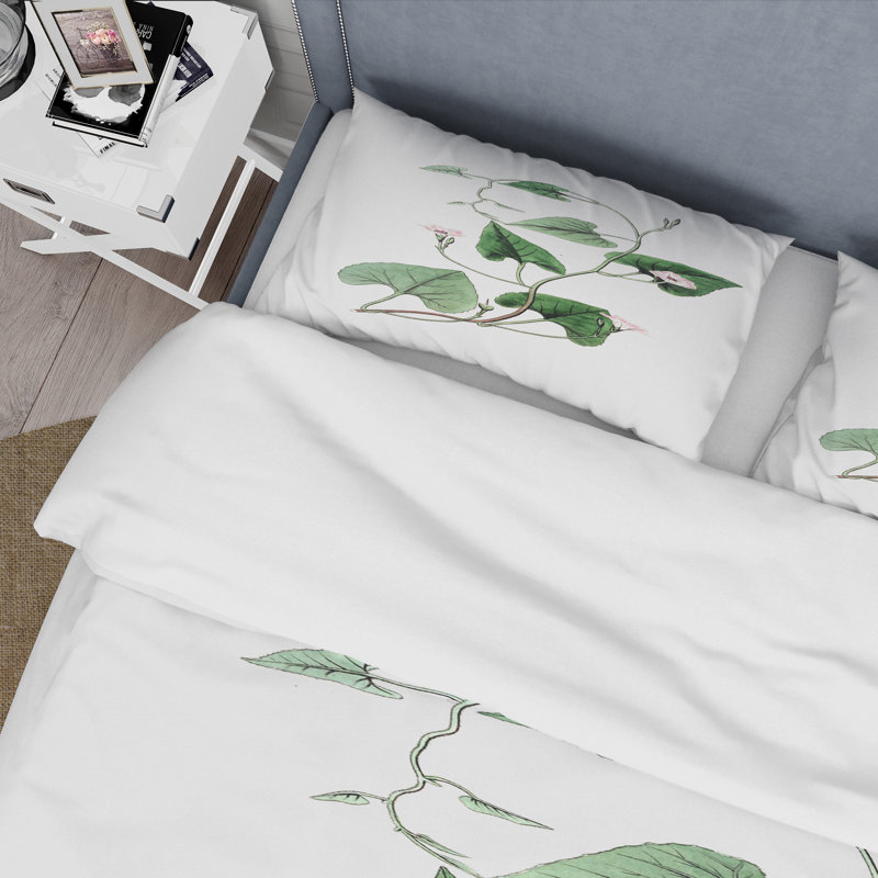 Vintage Green Leaves Plants - ensemble de housse de couette traditionnel - microfibre de polyester
