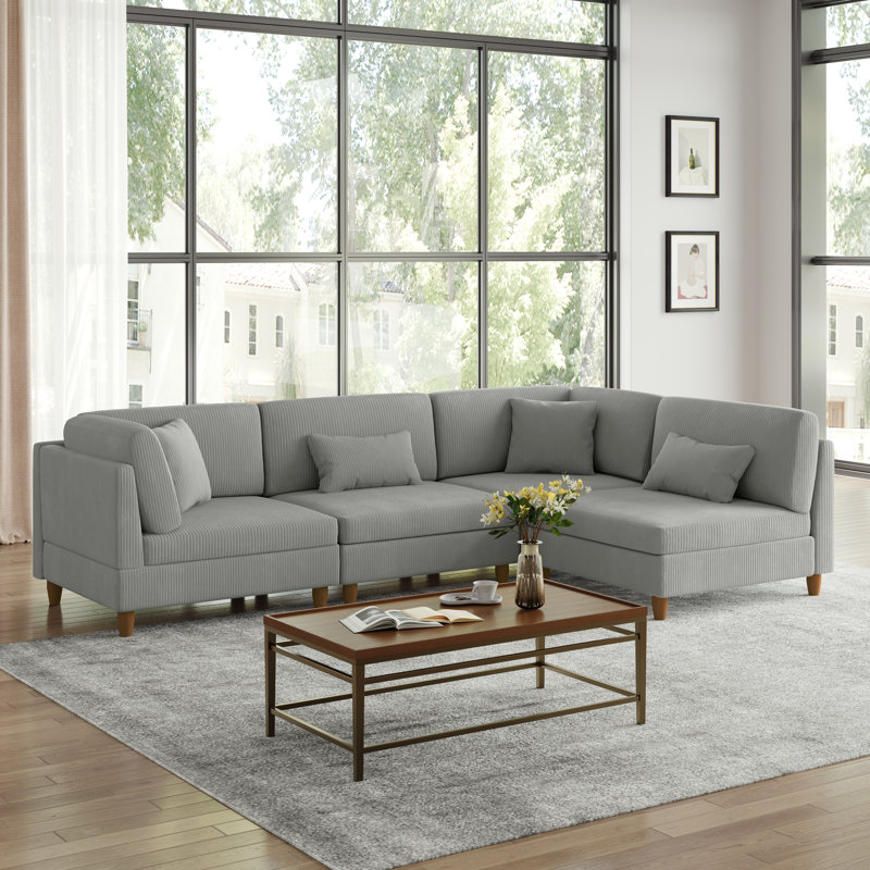 Canapé modulaire rembourré en velours côtelé l 120,6 po Seemab, Gris clair