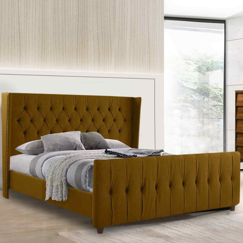 Upholstered Bed, Single (3'), Mustard