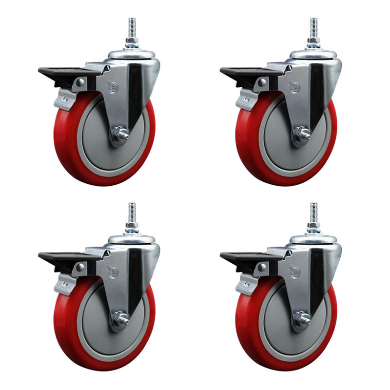Polyurethane 12MM Threaded Stem Caster with Brake