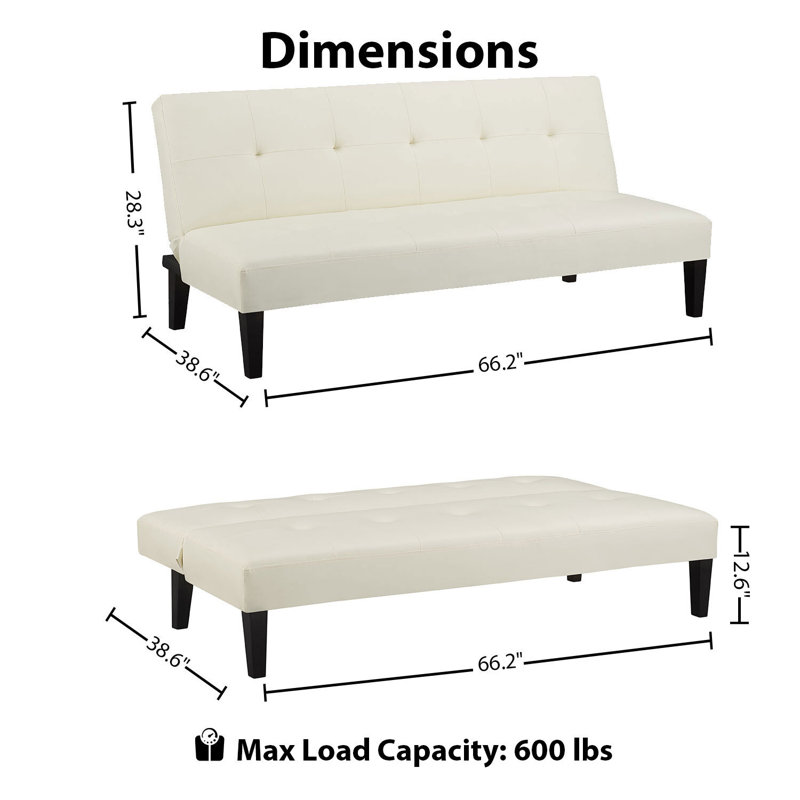 Armaquis Twin 66'' Faux Leather Convertible Sofa, Cream Faux Leather