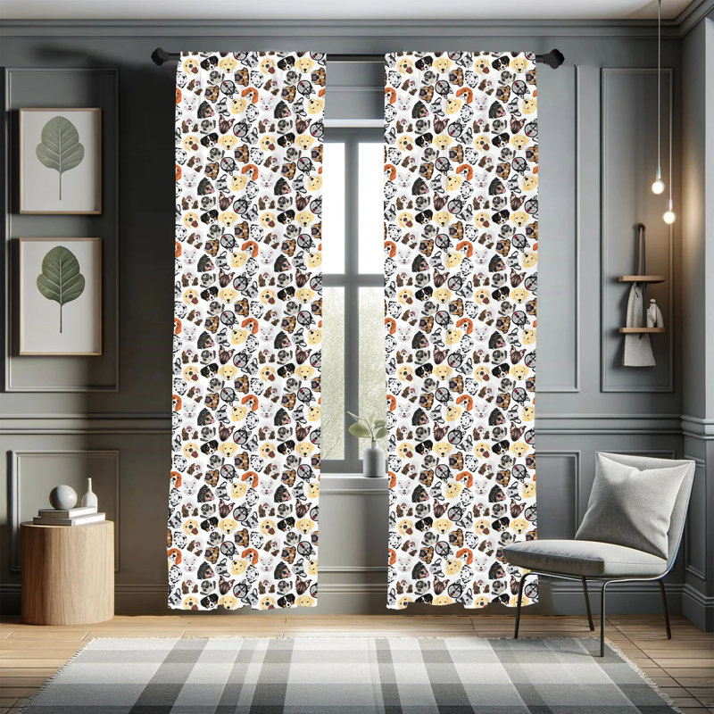 Dog Lover Semi-Sheer Rod Pocket Curtain Panels, 28" x 95"