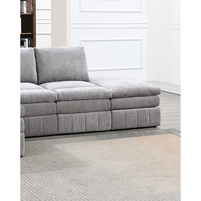 Canapé modulaire contemporain 5 pièces avec coussins et tissu en suède pour salon gris