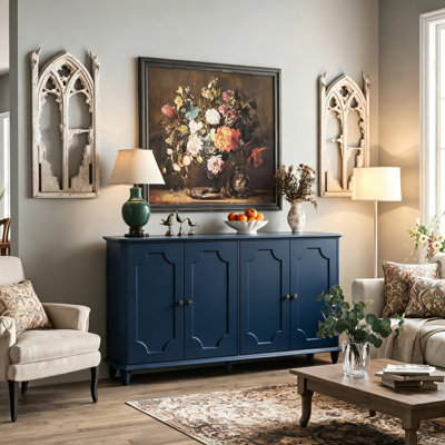 Buffet Farmhouse, armoire de rangement vintage à 4 portes avec portes décoratives courbées décoratives