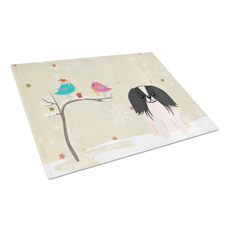 Caroline's Treasures Christmas Presents Glass Pekingnese Cutting Board, Black/White