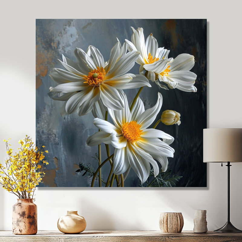 Trois fleurs de marguerite blanche - impression d'art mural marguerite, Toile tendue, H 16 po x l 16 po x P 1 po