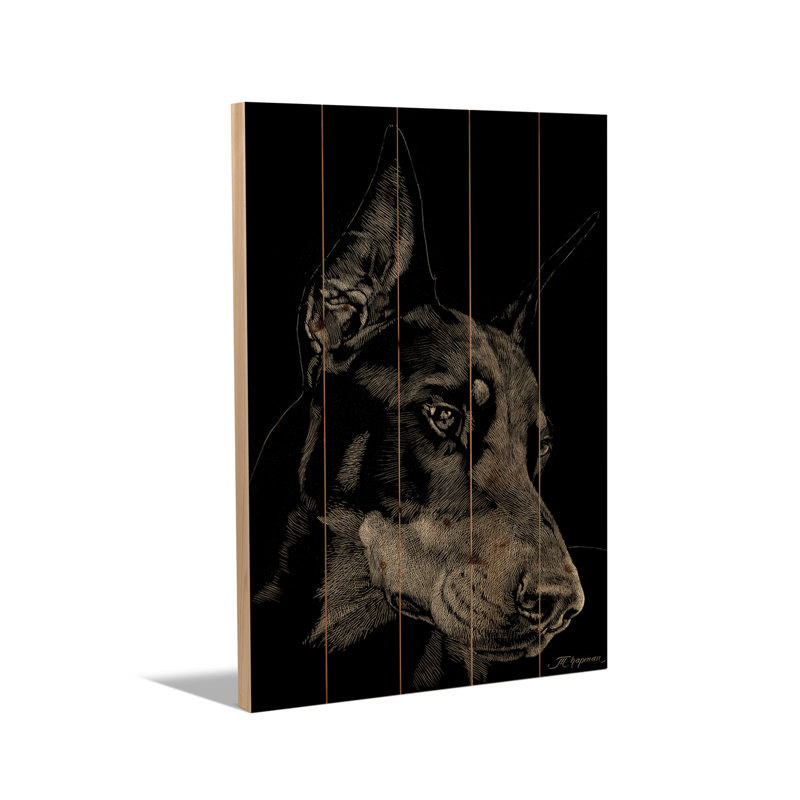 Reproduction d'art mural en bois - Grattoir canin III par Julie T. Chapman, H 40 po x l 26 po