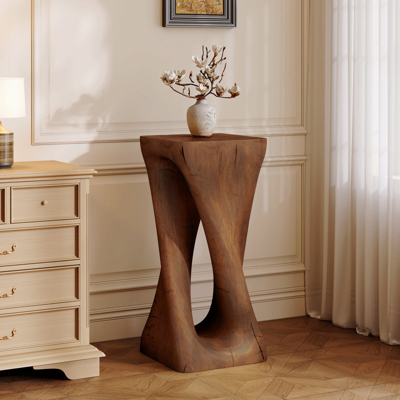 Esdert MGO Twist Shape Side Table, 26.8" H x 12.5" W x 12.5" D, Antique Brown