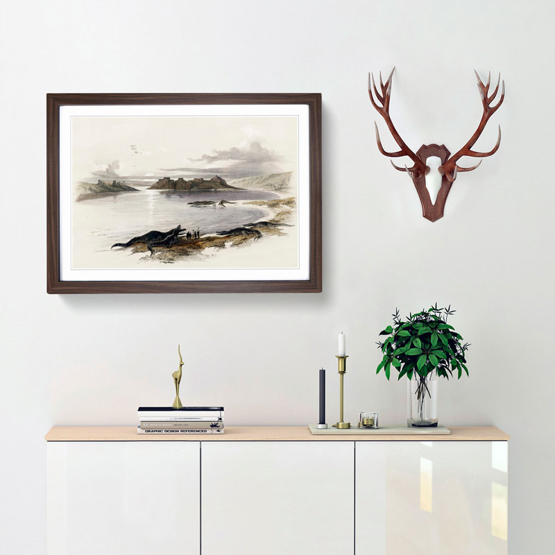 Crocodiles on the River Nile by David Roberts - Framed Print, 36cm H x 48cm W x 2cm D, Walnut Framed