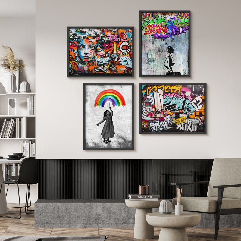 «Colorful Street Graffiti Banksy Kid», œuvre d'art moderne, impression encadrée, affiches, salle de bain, petit art mural