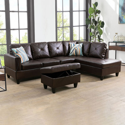 Jibrael 3 - Piece 97"Upholstered Sectional with Storage Ottoman