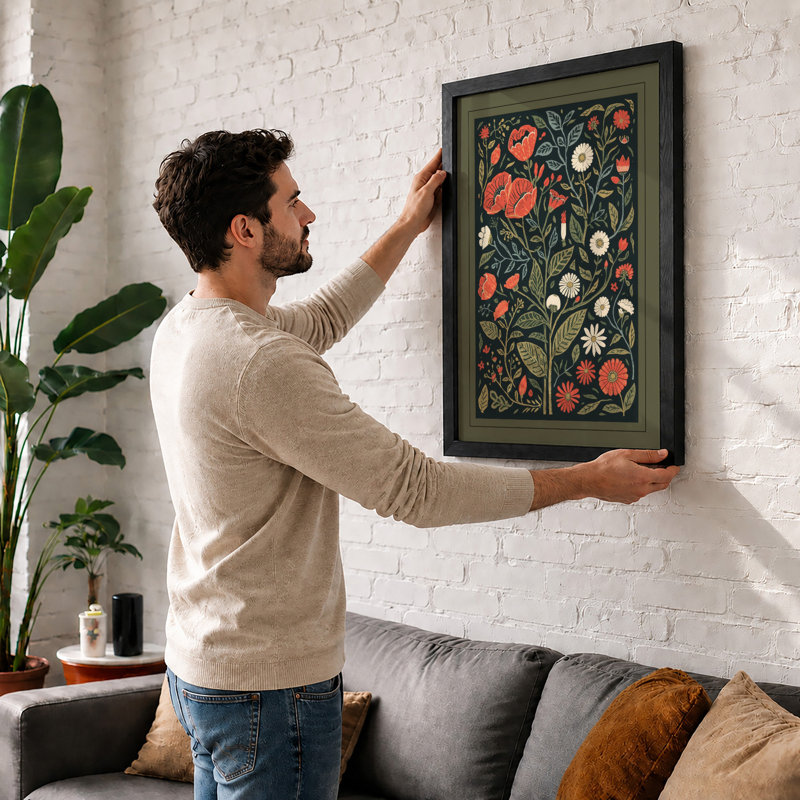 Poppy Garden Pattern Botanical - Framed Print, Unframed, A1 - 84.1 x 59.4 cm