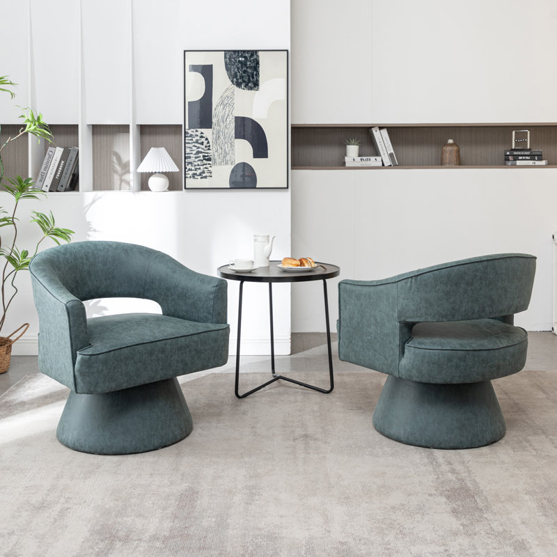 Fauteuil demi-tonneau pivotant de 28 po Kenzlee, Polyester bleu
