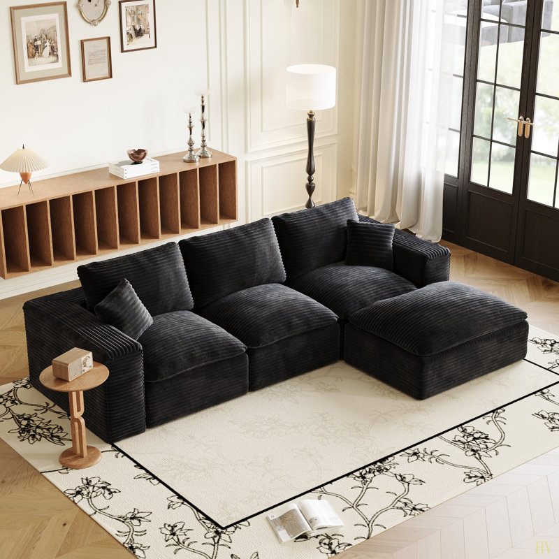 Canapé modulaire 108 po avec méridienne en forme de L, méridienne interchangeable de gauche à droite avec siège profond 108 po, canapé rembourré pour la chambre à coucher du salon, aucun assemblage requis, tissu moelleux en velours côtelé