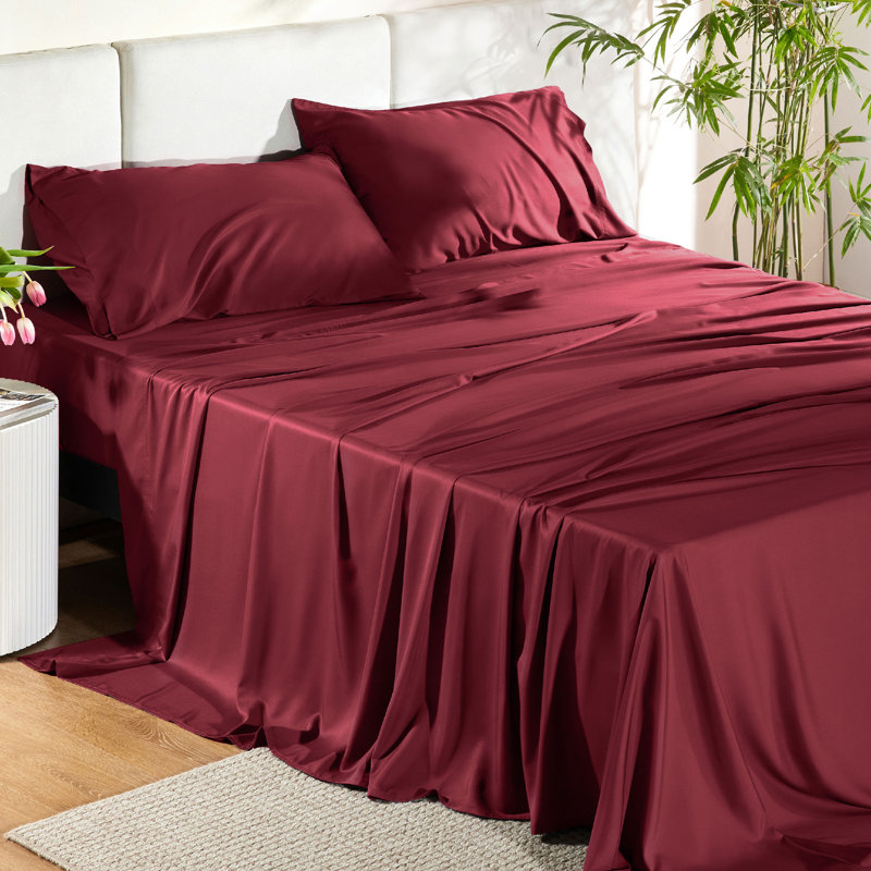 Ensemble de draps en rayonne de bambou à poches profondes et soyeuses 16 pouces, Gris argenté