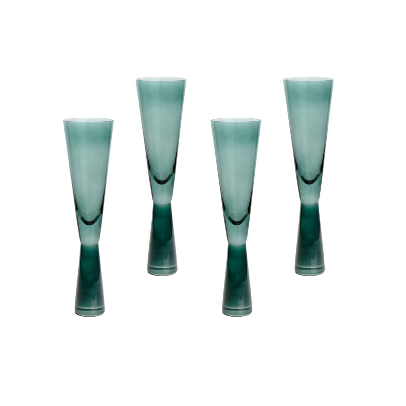 Elegant Green Glass Champagne Flutes - Set of 4