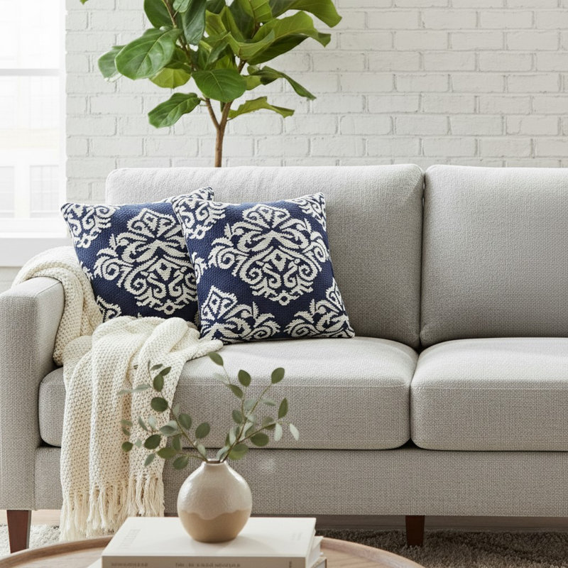 Blue Vintage Look Cotton Blend Throw Pillow Cover & Insert Set, Blue
