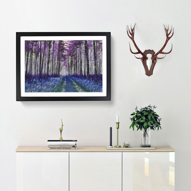 Path Through a Purple Forest in Abstract - Picture Frame Graphic Art Print, 48cm H x 65cm W x 2cm D, Black Framed