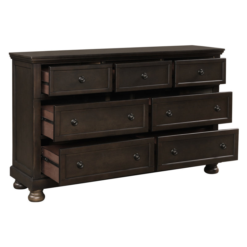Commode de rangement de style transitionnel brun grisâtre avec 7 tiroirs