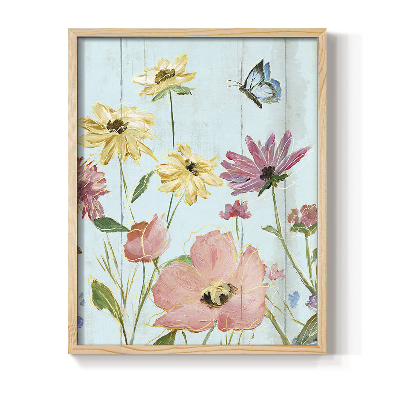 «Wildflower Flutter II», reproduction encadrée - bois massif, Naturel, H 21 po x l 17 po