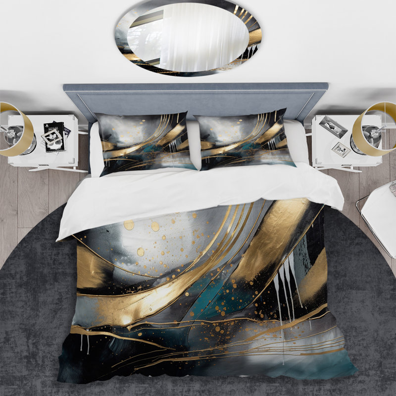Ensemble de housse de couette en microfibre / polyester Shapes And Lines Abstract Marble II