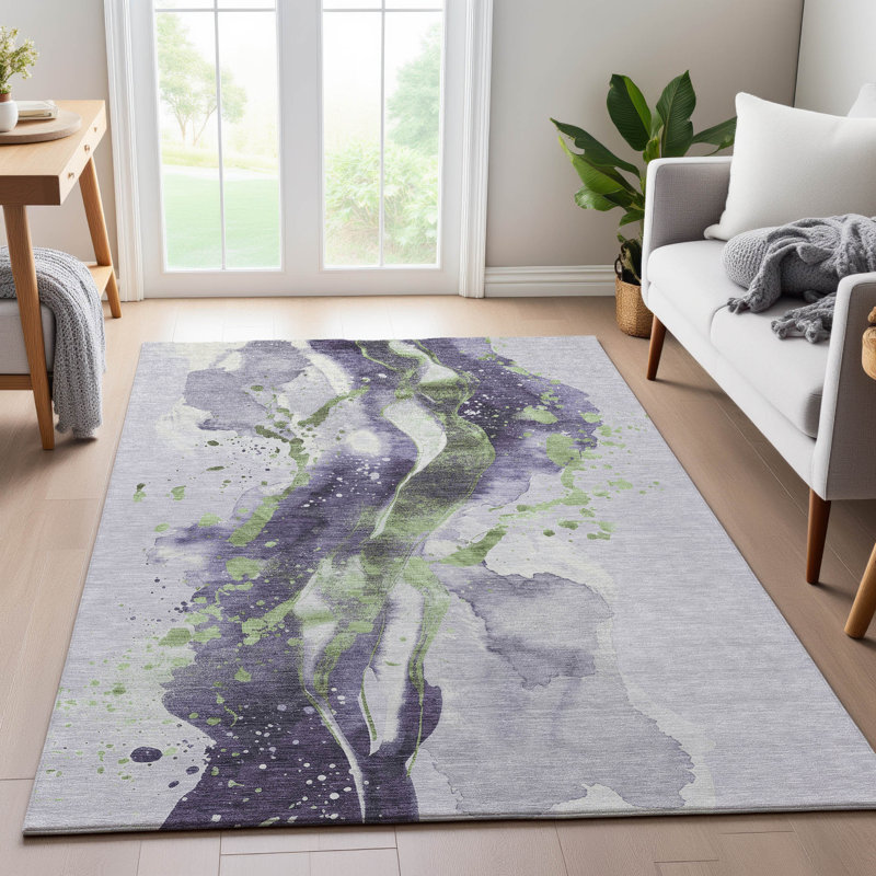 Tapis abstrait lavable à la machine de qualité supérieure Elize AMF1523, Rectangulaire 3 pi x 5 pi