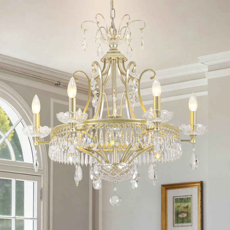 Lustre 6 lumières en cristal empire rétro 27,6 po avec finition argent brossé