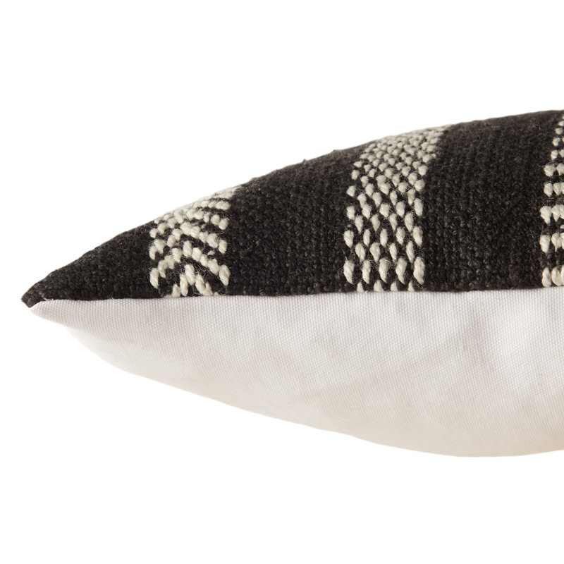Coussin lombaire rectangulaire intérieur / extérieur Positano, Noir / Ivoire, Polyester / bourre de polyester