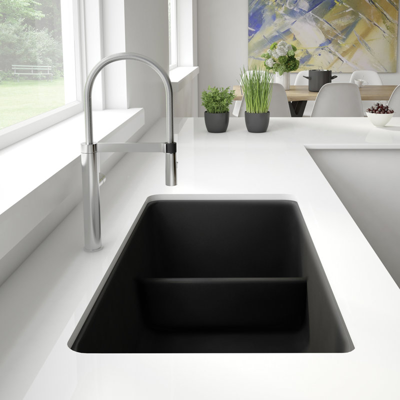 Precis SILGRANIT 33" L x 18" W Double Bowl Undermount Kitchen Sink with Low Divide, Soft White