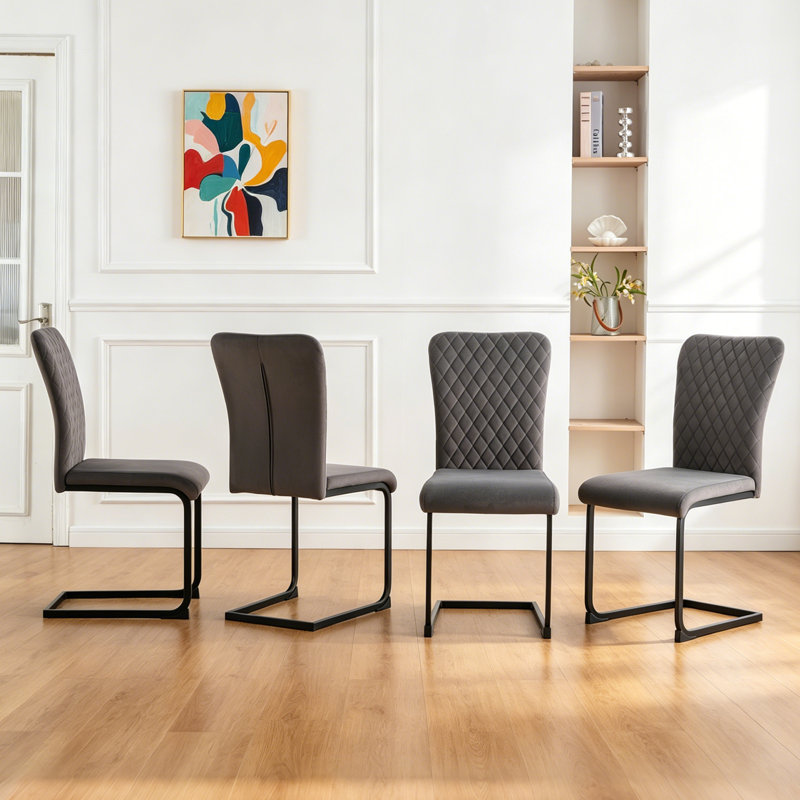 Culain Modern Velvet Upholstered Cantilever Dining Chair, Grey, 4