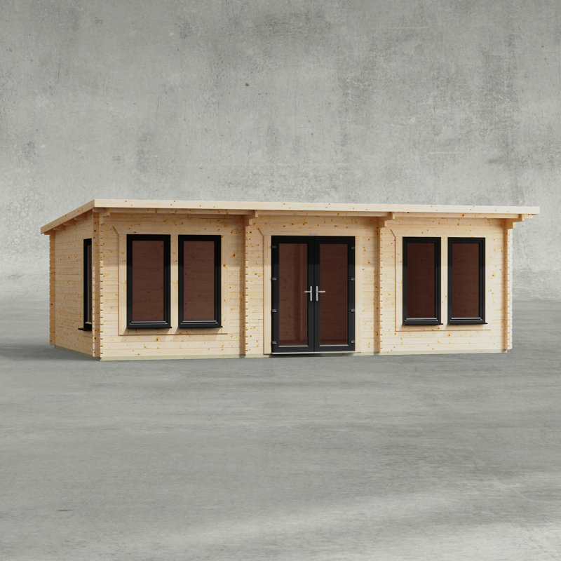 Powersheds 24 x 14ft Pent Manor Log Cabin, Doors Central - 44mm