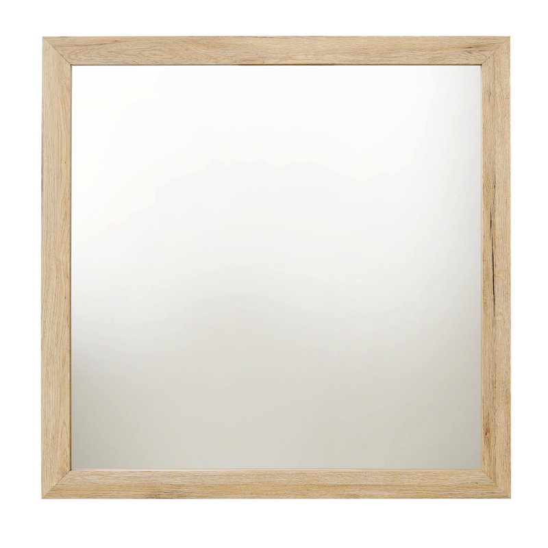 Square Mirror, Accent Mirror With Wooden Frame For Home, Natural