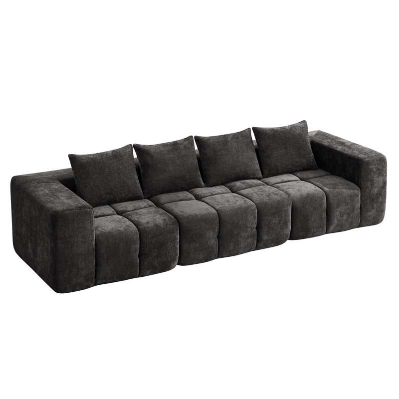 Straight Modular Sofa With Compressed Boneless Sectional, Black, 3