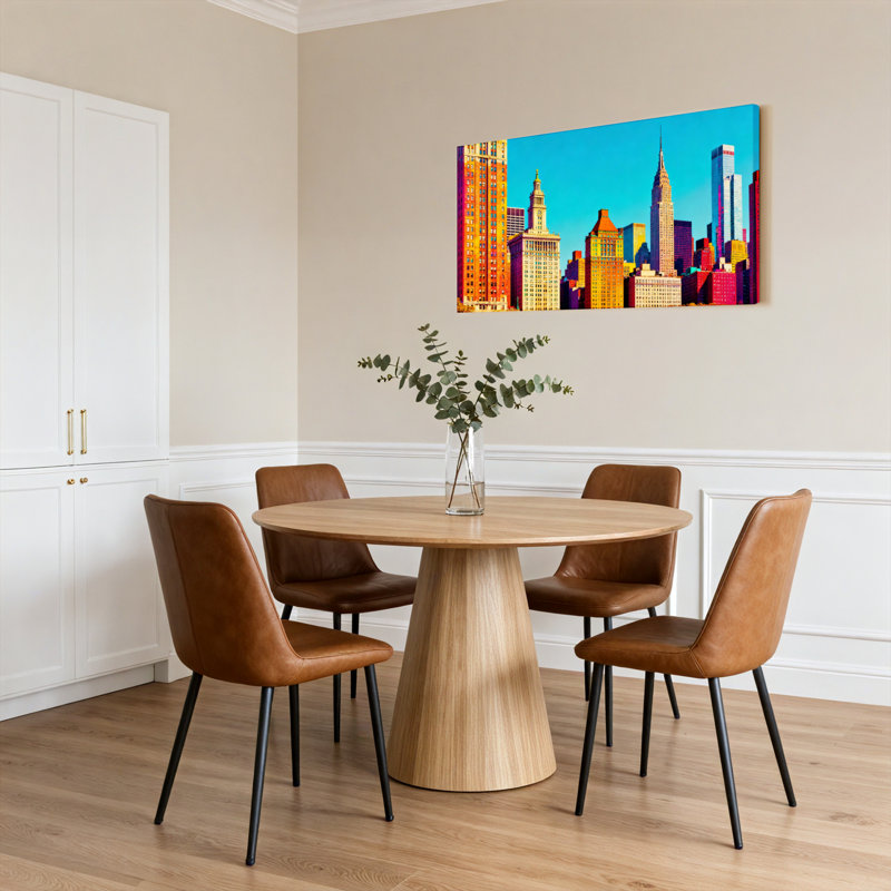 Ensemble de 1 tableau sur toile représentant un paysage urbain coloré, H 28 po x l 58 po