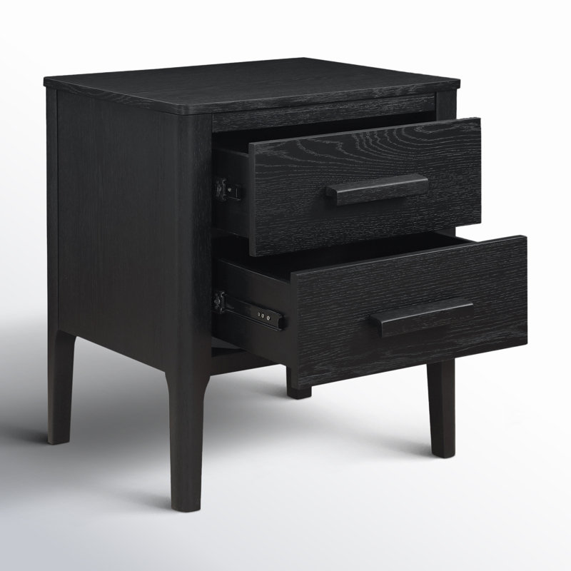 Godina 20" W 2-Drawer Solid and Manufactured Wood Nightstand, Black