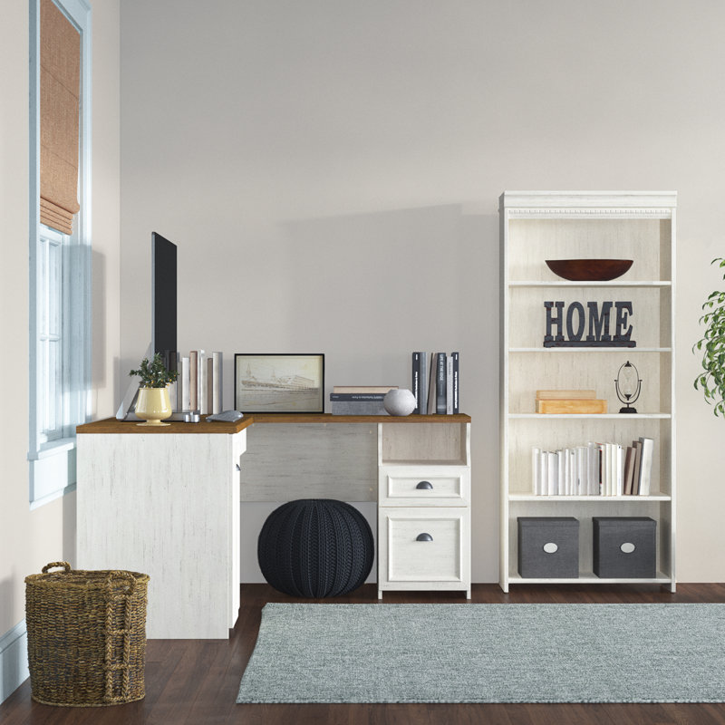 Bureau de direction en L Ozro, Blanc antique