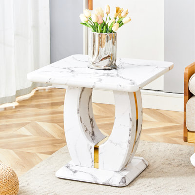 Table basse carrée en MDF à motif de marbre moderne et minimaliste. Ajoutez une atmosphère calme et confortable à votre maison